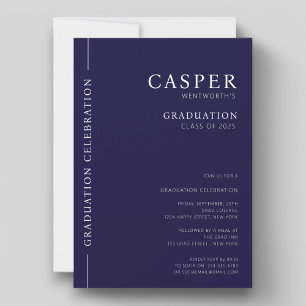 Modern stylish typography navy blue graduate invitation