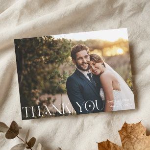 Modern Stylish Typography Photo Wedding Thank You Card