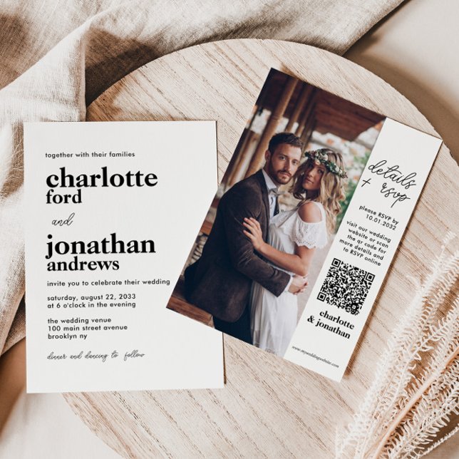Modern Stylish Typography QR Code Photo Wedding Invitation (Creator Uploaded)
