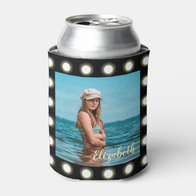 Modern Stylish Unique Black Square Photo Frame Can Cooler (Can Front)