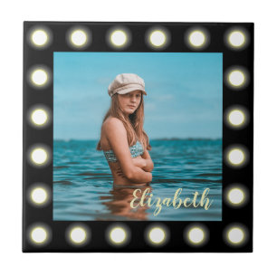 Modern Stylish Unique Black Square Photo Frame Ceramic Tile