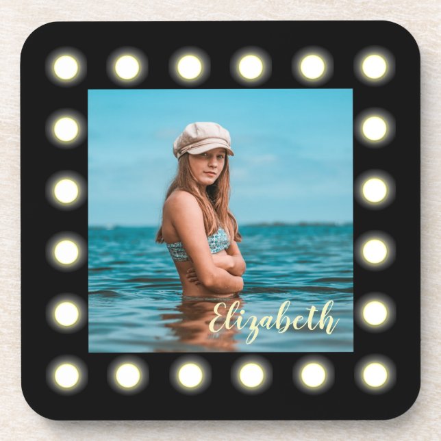 Modern Stylish Unique Black Square Photo Frame Coaster (Front)