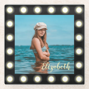 Modern Stylish Unique Black Square Photo Frame Glass Coaster