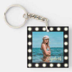 Modern Stylish Unique Black Square Photo Frame Key Ring