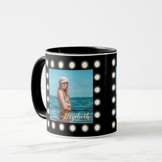 Modern Stylish Unique Black Square Photo Frame Mug (Front Left)