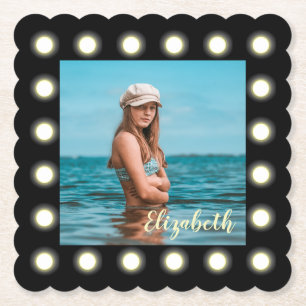 Modern Stylish Unique Black Square Photo Frame Paper Coaster