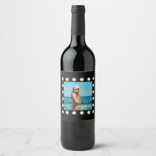 Modern Stylish Unique Black Square Photo Frame Wine Label