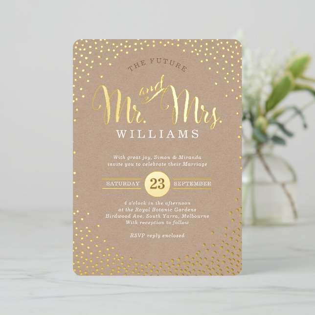 MODERN STYLISH WEDDING confetti kraft brown gold (Standing Front)