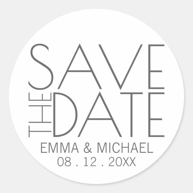 Modern Stylish Wedding Save the Date Classic Round Sticker (Front)