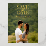 Modern Stylish Wedding Save The Date Photo Foil Holiday Postcard<br><div class="desc">Stylish typography, wedding save the date. Easy to personalise with your details. Please get in touch with me via chat if you have questions about the artwork or need customisation. Also, check the collection for more items. PLEASE NOTE: For assistance on orders, shipping, product information, etc., contact Zazzle Customer Care...</div>