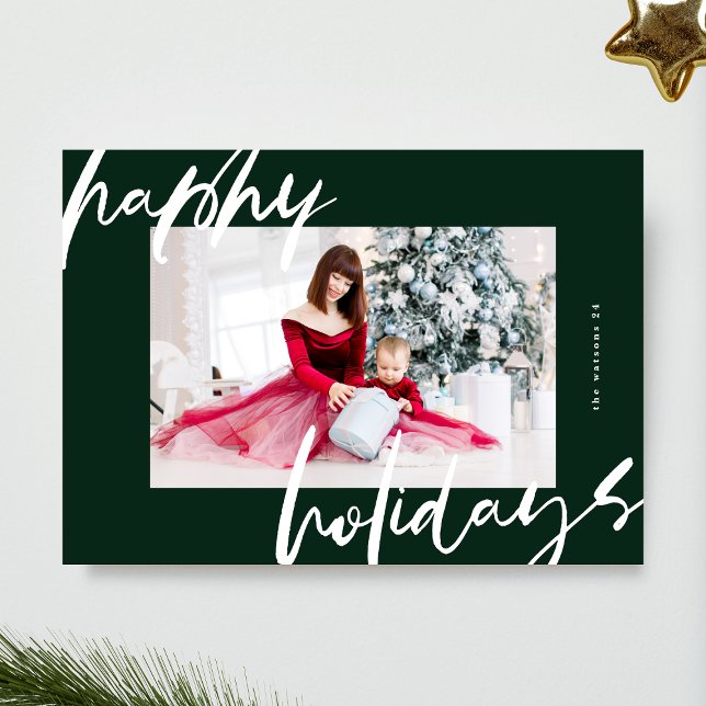 modern stylish white & green photo happy holiday card (Creator Uploaded)