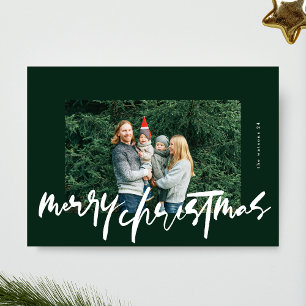modern stylish white & green photo merry christmas holiday card