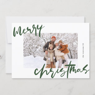 modern stylish white & green photo merry christmas holiday card