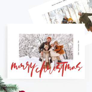 modern stylish white & red photo merry christmas holiday card