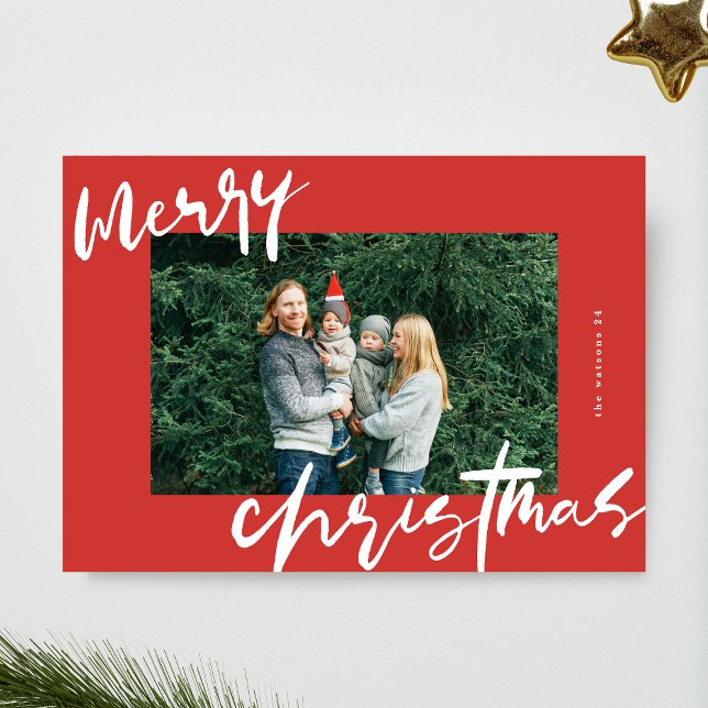 modern stylish white & reds photo merry christmas holiday card (Creator Uploaded)