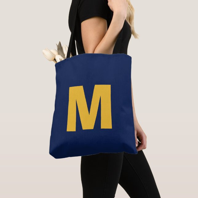 Modern stylish yellow& blue monogram initial  tote bag (Close Up)
