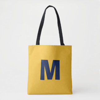 Modern stylish yellow& blue monogram initial  tote bag