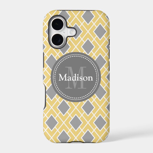 Modern Stylish Yellow Grey Diamond Pattern (Back)