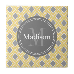 Modern Stylish Yellow Grey Diamond Pattern Tile