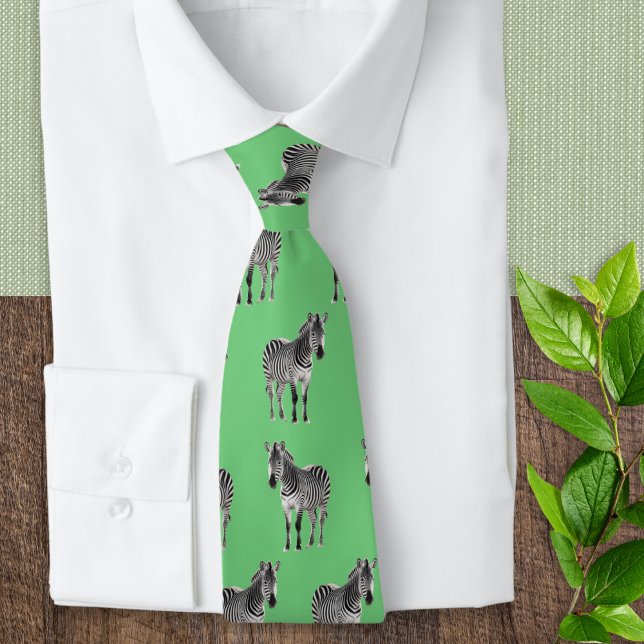 Modern Stylish Zebras Wildlife Pattern Light Green Tie (Creator Uploaded)