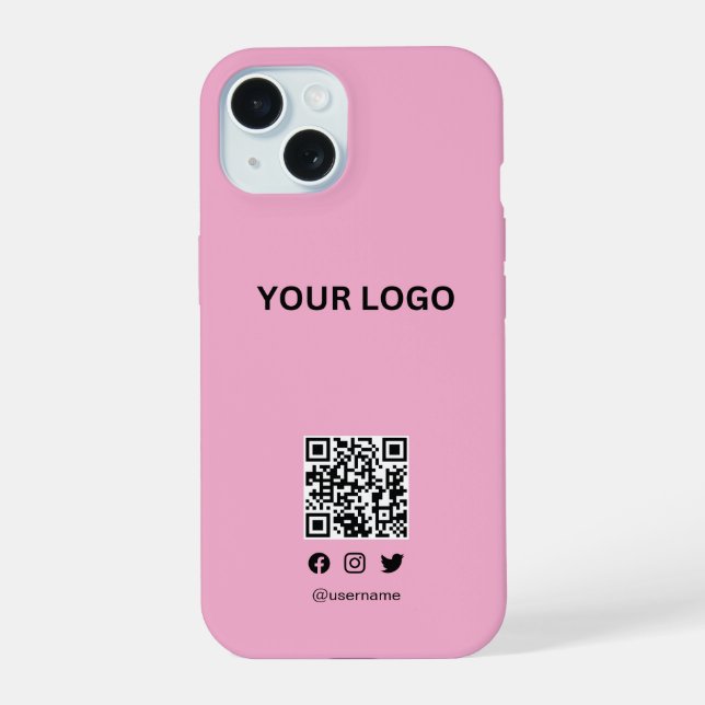 Modern stylist editable logo | qr code and text iPhone 15 case (Back)