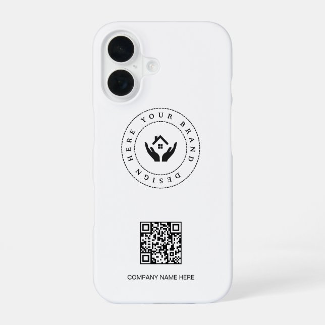 Modern stylist editable logo | qr code and text iPhone 16 case (Back)