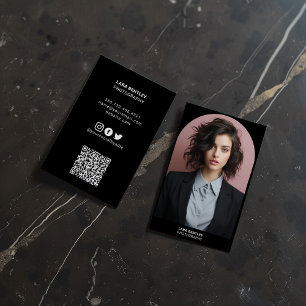 Modern stylist photo social media with QR code Business Card