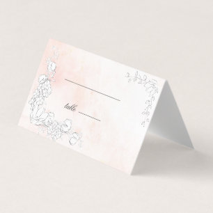 Modern Subtle Blush Floral Wedding Table Card