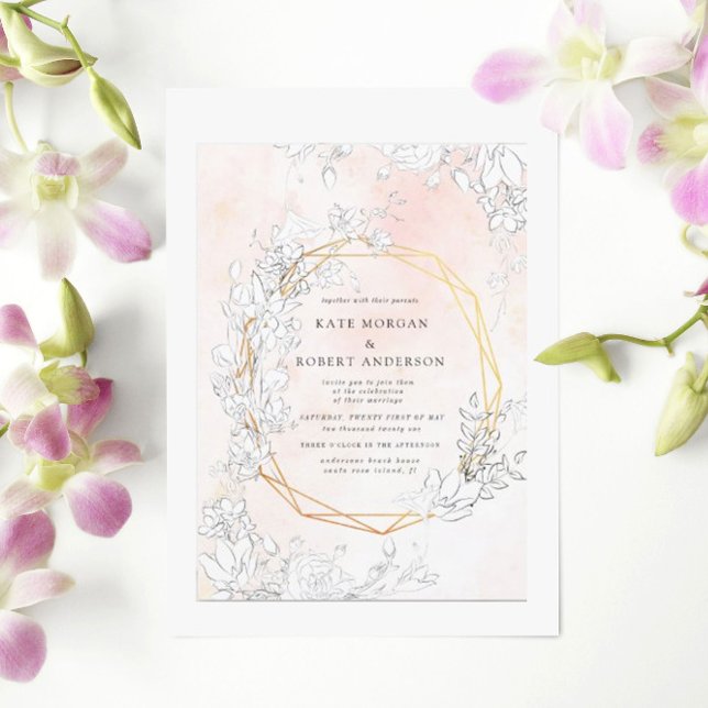 Modern Subtle Blush Gold Floral Invitation (Creator Uploaded)