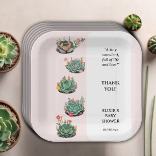 Modern Succulent Cactus Baby Shower Paper Plate