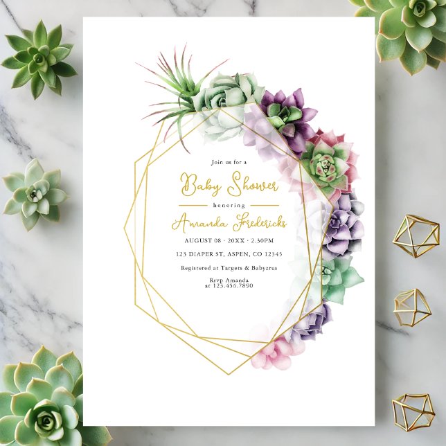 Modern Succulent Geometric Baby Shower Invitation (Modern Succulent Geometric Baby Shower Invitation)