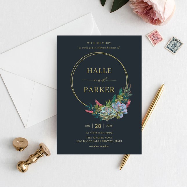 Modern Succulents Wedding Invitation (Creator Uploaded)