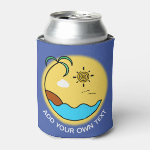 Modern Summer Beach Emblem Art Custom Text Can Cooler