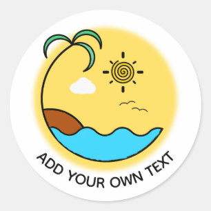 Modern Summer Beach Emblem Art Custom Text Classic Round Sticker
