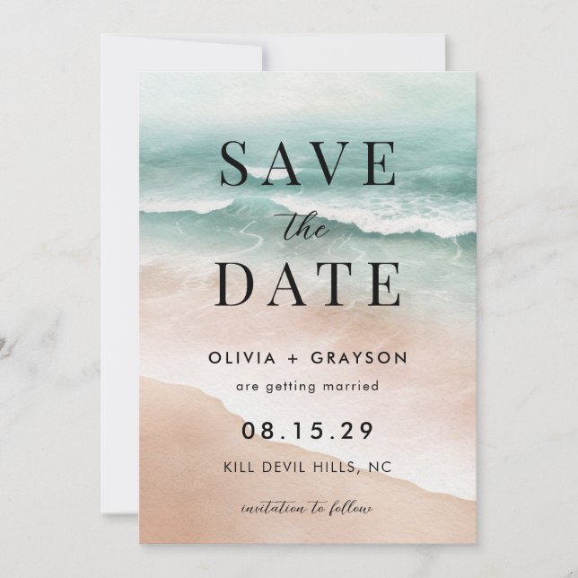 Modern Summer Beach Ocean Wedding Save the Date  (Front)