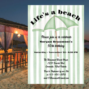 Modern Summer Beach Party Stripes 50th Birthday Invitation