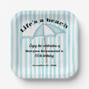 Modern Summer Beach Party Stripes 50th Birthday Paper Plate