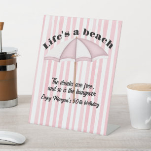Modern Summer Beach Party Stripes 50th Birthday Pedestal Sign