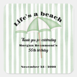 Modern Summer Beach Party Stripes 50th Birthday Square Sticker