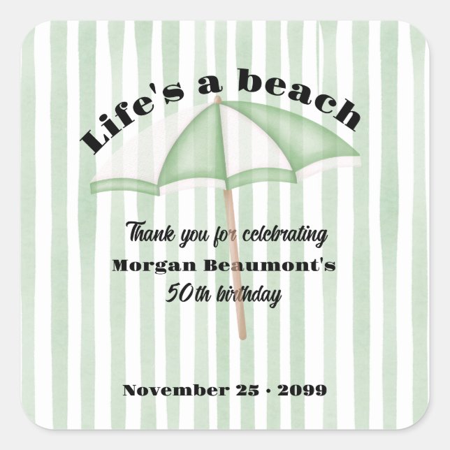 Modern Summer Beach Party Stripes 50th Birthday Square Sticker (Front)