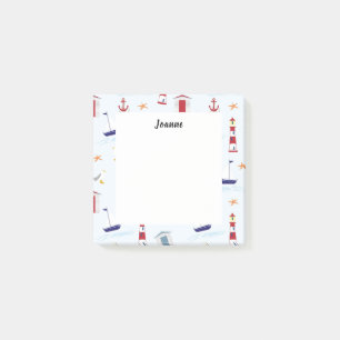 Modern summer beach pattern boats monogrammed post-it notes