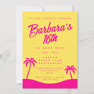 Modern Summer Beach Yellow Pink Sweet 16  Invitation