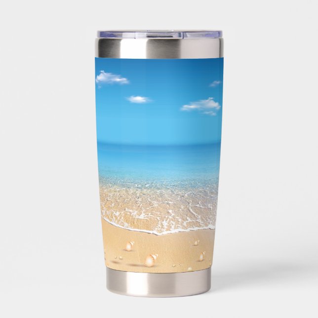 Modern Summer Blue Ocean Beach Insulated Tumbler (Front)