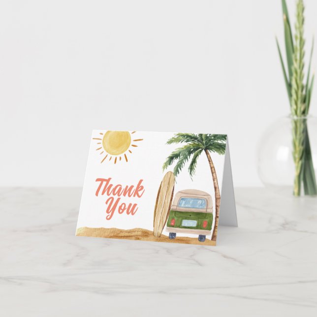 Modern Summer Boho Surf Beach Van Baby Shower  Thank You Card (Front)