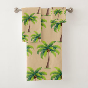 Modern Summer Botanical Palm Trees on Beige Bath Towel Set