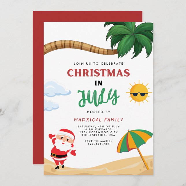Modern Summer Christmas in July Party Invitation (Front/Back)