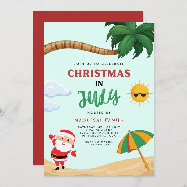 Modern Summer Christmas in July Party Invitation (Front/Back)