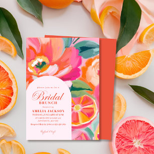 Modern Summer citrus Orange floral Bridal shower Invitation