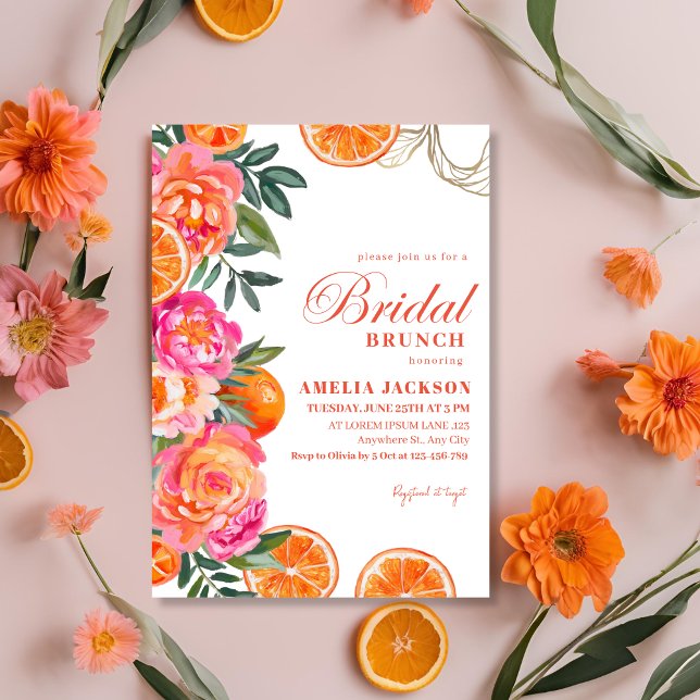 Modern Summer citrus Orange floral Bridal shower Invitation (Creator Uploaded)