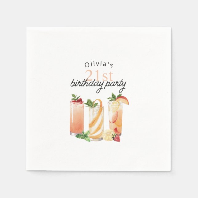 Modern Summer Cocktails 21st Birthday Party Napkin (Front)